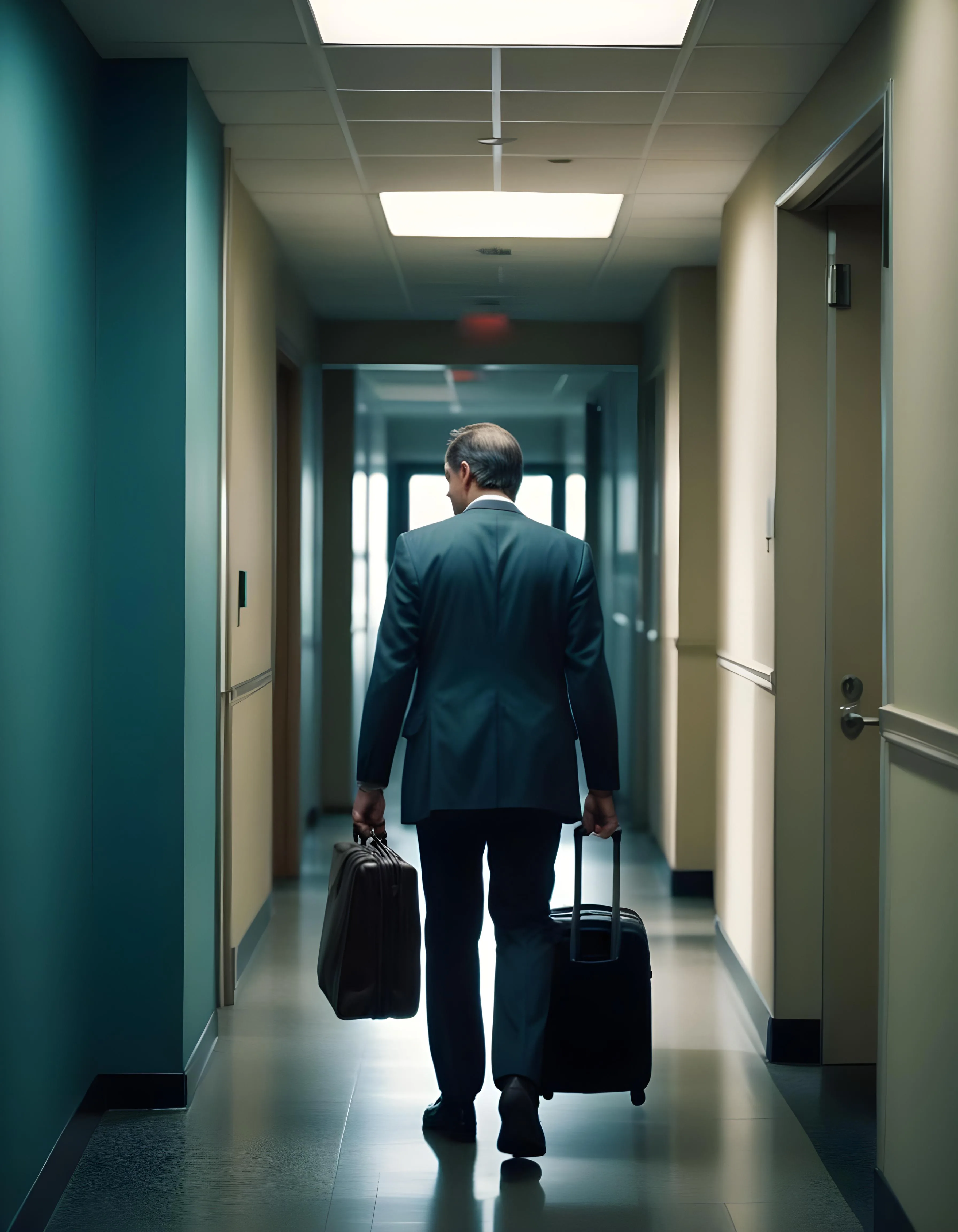 Wartung-von-Schließanlagen-in-Hotels-und-Geschäftsräumen-Pehlivan-GmbH Geschäftsmann-läuft-dem-Hotelflur-entlang